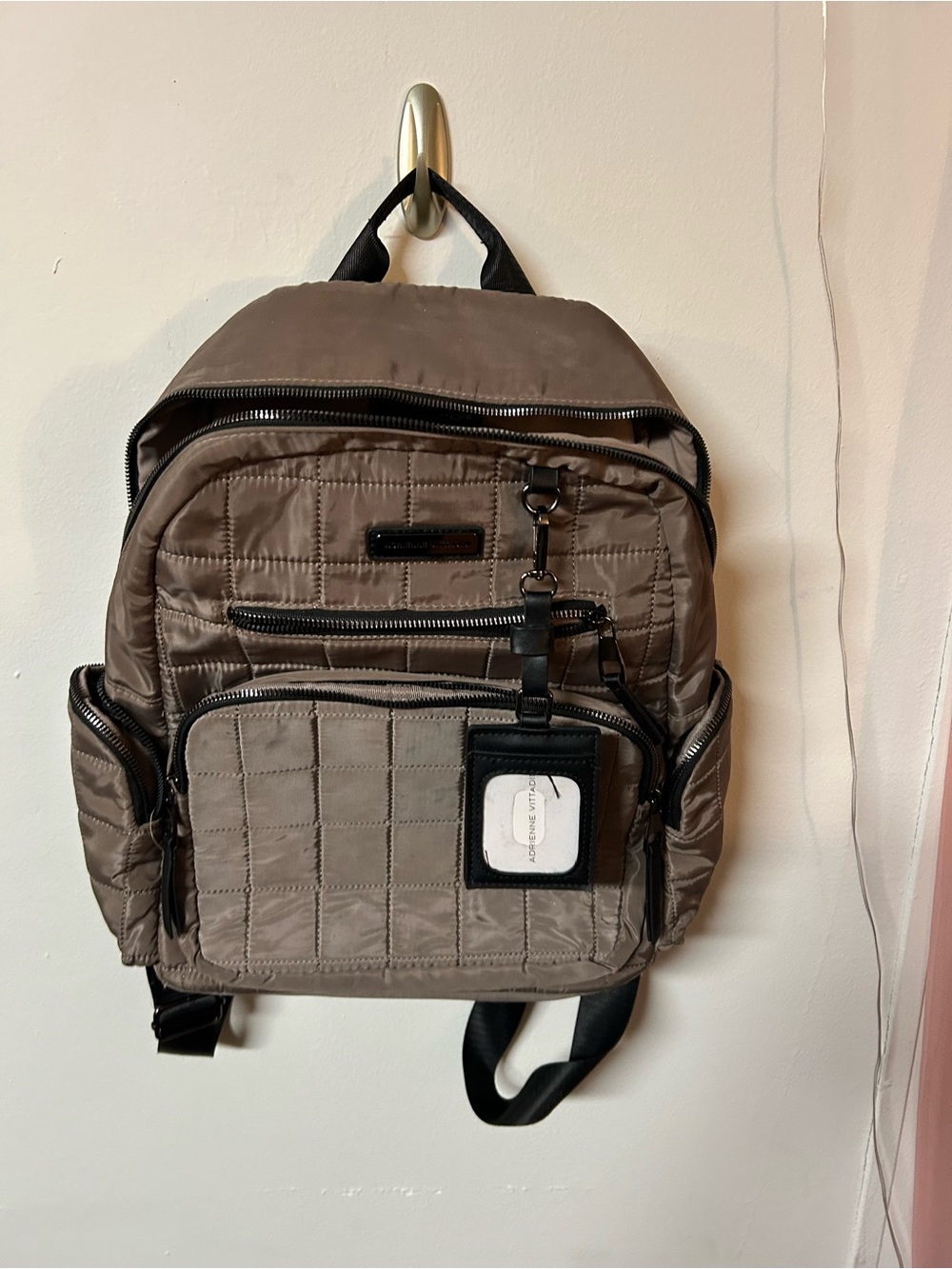 Adrienne Vittadini Quilted Taupe Backpack with Front Pocket